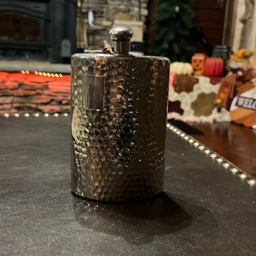 Rare Vintage Hammered Metal Cork Top Flask Made In Germany